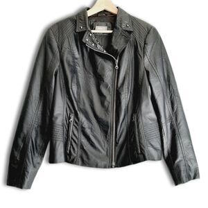 GELCO Faux Leather Studded Moto Bomber Jacket Black Sz L